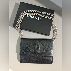 ❌ SOLD ❌ Authentic Chanel Black Caviar Leather Medium Trifold Wallet